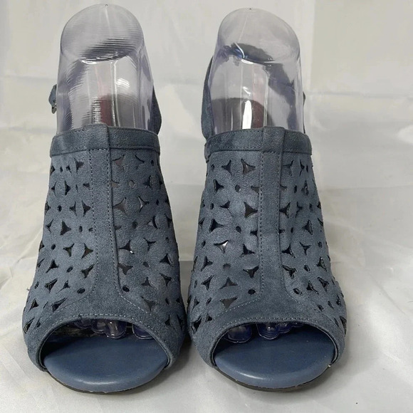 FIONI Corleone Blue Faux Suede Open Toe Slingback Heel Perforated Size 9.5 - Picture 3 of 11